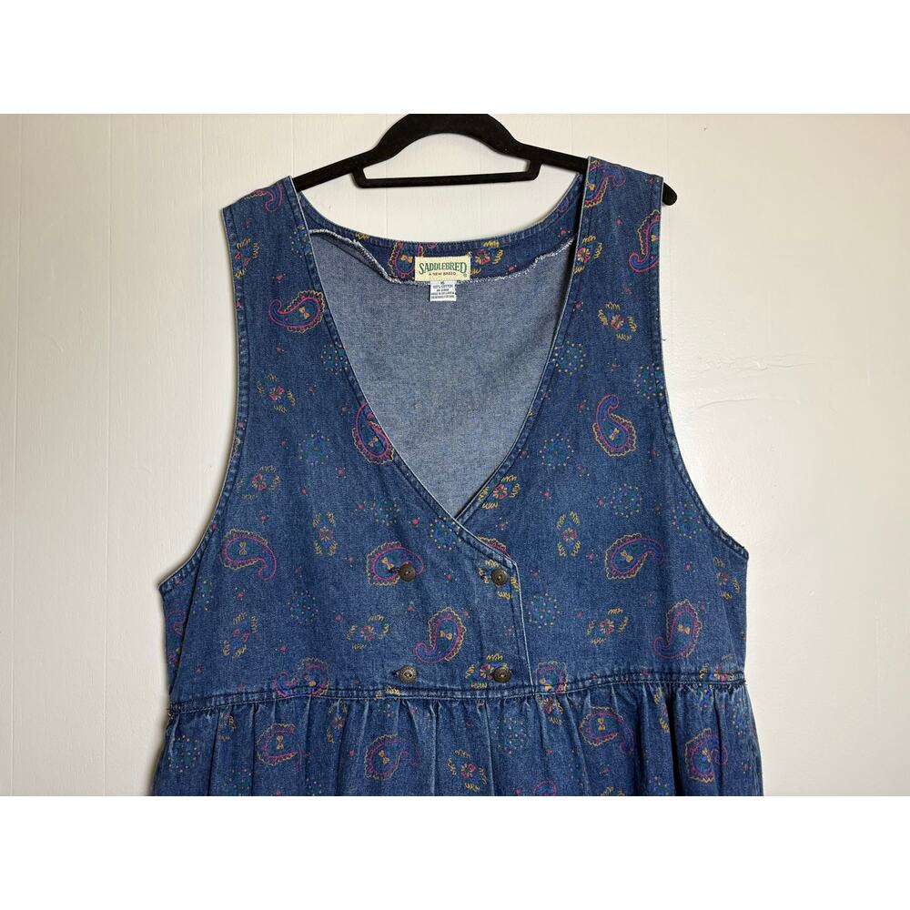 Saddlebred vintage 90s cottage momcore crossover front paisley denim jumper 16 - Picture 2 of 6
